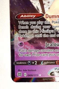 Pokemon Mimikyu V 068/172 Swsh09 Brilliant Stars Ultra Rare Full Art Holo HP 160 - Image 2