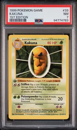 Pokemon Card - Kakuna - 33/102 - Base Set 1st Edition - 1999 - PSA 7 - Image 1