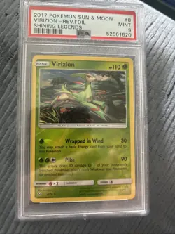 2017 Pokemon Sun & Moon Shining Legends Virizion Reverse Foil Card #8 PSA MINT 9 - Image 1