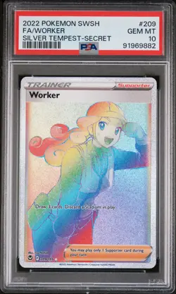 2022 POKEMON SWORD & SHIELD SILVER TEMPEST SECRET #209 FULL ART/WORKER PSA 10 - Image 1