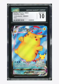 Pokemon CGC 10 GEM Surfing Pikachu VMAX Holo 2021 009/025 Celebrations English - Image 1