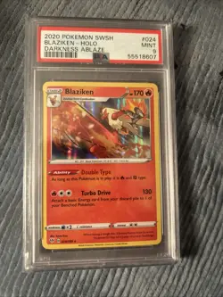 2020 Pokemon Sword & Shield Darkness Ablaze Blaziken Holo Card #024 PSA MINT 9 - Image 1