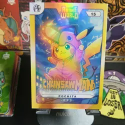 Pikachu Cosplay! Series 3 Anime World Pochita 15 Chainsaw Man Pokemon Card Peru - Image 1