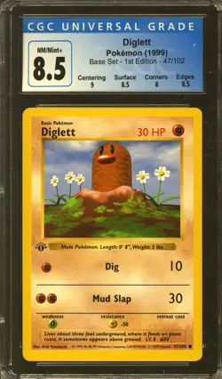 Pokemon Base Set 1st Edition Diglett Shadowless 47/102 CGC 8.5 subs - Image 1