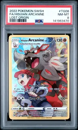 2022 POKEMON SWORD & SHIELD LOST ORIGIN #TG08 FULL ART/HISUIAN ARCANINE PSA 8 - Image 1