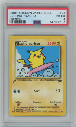 2000 Pokemon FRENCH World Collection Promo Pikachu Surfeur-Surfing 28 PSA 4 - Image 1