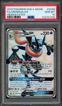 2019 Pokemon Hidden Fates Greninja GX SV56/SV94 PSA 10 Gem Mint Full Art - Image 1