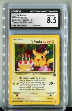 2000 Pokemon Black Star Promo Holo ____'s Birthday Pikachu #24 CGC 8.5 NM-MT+ B - Image 1
