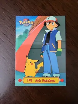 NM! BLUE Label 1999 Topps Pokemon Series 1 TV1 Ash Ketchum TV Animation Edition - Image 1
