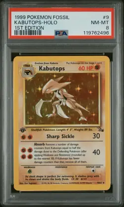 1999 POKEMON FOSSIL #9 KABUTOPS-HOLO 1ST EDITION PSA 8 - Image 1