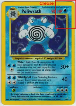Poliwrath 13/102 - Original Base Set 1 Pokemon Card Holo Rare Damaged Crease - Image 1