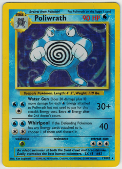 Poliwrath 13/102 - Original Base Set 1 Pokemon Card Holo Rare Damaged Crease - Image 2