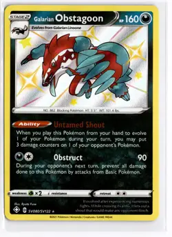 2021 TCG Pokemon #SV080/SV122 Galarian Obstagoon Holo Shining Fates Shiny Vault - Image 1