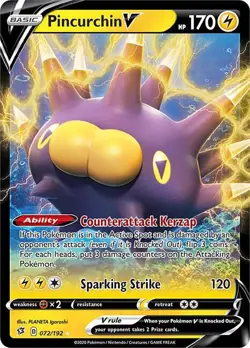 PINCURCHIN V 072/192 REBEL CLASH POKEMON (ULTRA RARE, NM) - Image 1