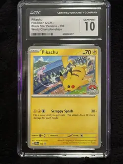 CGC 10 GEM MINT Pikachu #190 Black Star Promo 2024 Pokemon World Championships - Image 1