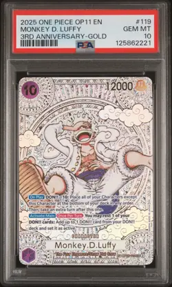 2025 One Piece OP11 Monkey D. Luffy OP05-119 Gold 3rd Anniversary PSA 10 - Image 1