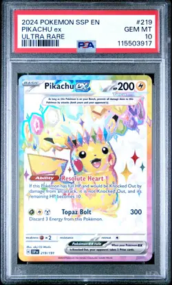 2024 POKEMON SSP EN-SURGING SPARKS ULTRA RARE #219 PIKACHU EX PSA 10 - Image 1