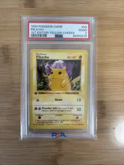 Pikachu 1st Edition Yellow Cheeks PSA 2 1999 Pokemon Base Set Shadowless #58 - Image 1