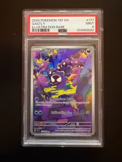 2024 POKEMON TEF EN TEMPORAL FORCES GASTLY ILLUSTRATION RARE #177 PSA 9 MINT - Image 1