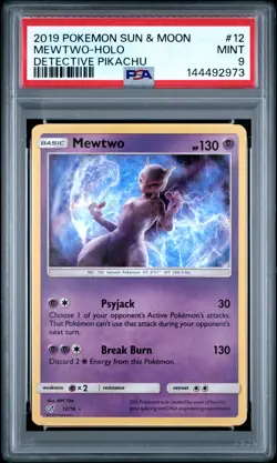 2019 POKEMON SUN & MOON DETECTIVE PIKACHU #12 MEWTWO-HOLO PSA 9 - Image 1