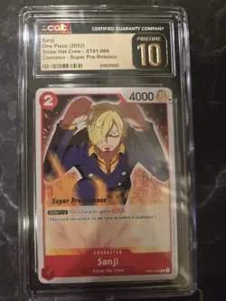 Sanji ST01-004 Super Pre-Release CGC 10 One Piece CCG Straw Hat Crew Card - Image 1