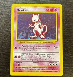 Pokemon TCG - ENGLISH BASE SET UNLIMITED RARE MEWTWO Holo Card 10/102 LP MP - Image 1