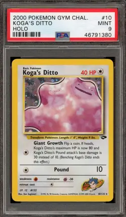 Pokemon Koga's Ditto Gym Challenge Unlimited Holo Rare #10 PSA 9 Mint - Image 1