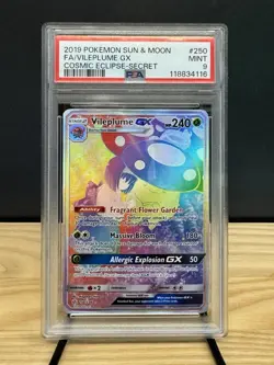 Pokemon Sm-Cosmic Eclipse Vileplume GX #250/236 Secret Rare Holo PSA 9 2019 - Image 1