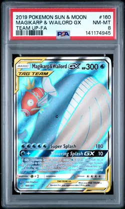 2019 POKEMON SUN & MOON TEAM UP #160 FULL ART/MAGIKARP & WAILORD GX PSA 8 - Image 1
