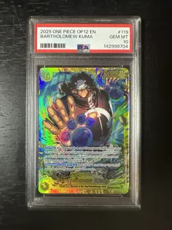 2025 ONE PIECE OP12 LEGACY OF THE MASTER #119 BARTHOLOMEW KUMA PSA 10 SECRET - Image 1