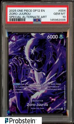 2025 One Piece OP12 EN #004 Zoro Juurou Special Alternate Art PSA 10 GEM MINT - Image 1