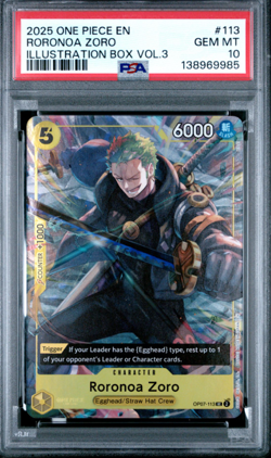 2025 ONE PIECE PROMOS ILLUSTRATION BOX VOL.3 #113 RORONOA ZORO PSA 10 - Image 1