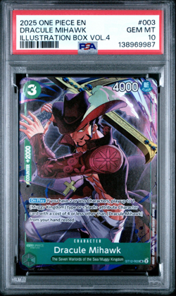 2025 ONE PIECE PROMOS ILLUSTRATION BOX VOL.4 #003 DRACULE MIHAWK PSA 10 - Image 1