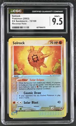 CGC 9.5 MINT+ Solrock 2003 EX Sandstorm 13/100 Reverse Holo Pokemon Card - Image 1