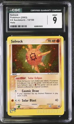 CGC 9 MINT Solrock 2003 EX Sandstorm 13/100 Holo Pokemon Card - Image 1