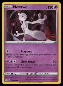 MEWTWO 059/159 RARE CROWN ZENITH POKEMON HOLO NM/M - Image 1