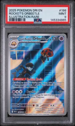 2025 POKEMON DRI EN-DESTINED RIVALS #198 TEAM ROCKET'S ORBEETLE PSA 9 - Image 1