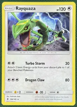 Pokemon Rayquaza 106/145 SM: Guardians Rising Rare Regular Basic HP 120 2017 TCG - Image 1
