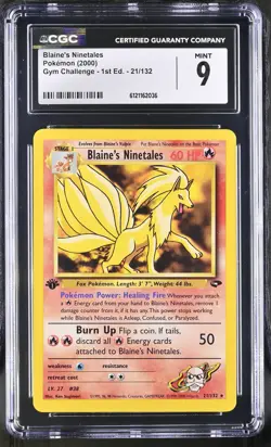 CGC 9 MINT Blaine's Ninetales Gym Challenge 1st Edition 21/132 Pokemon Card - Image 1