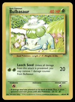 Pokemon Cards Bulbasaur 44/102 Base Set WOTC Unlimited Common LP *2 - Image 1
