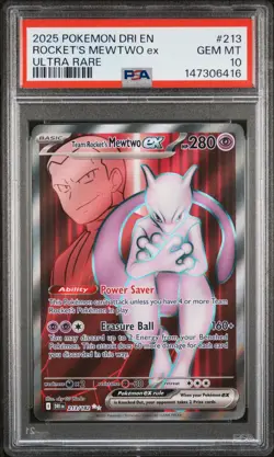 2025 Pokemon Dri En-Destined Rivals Rocket's Mewtwo Ex 213 PSA 10 - Image 1