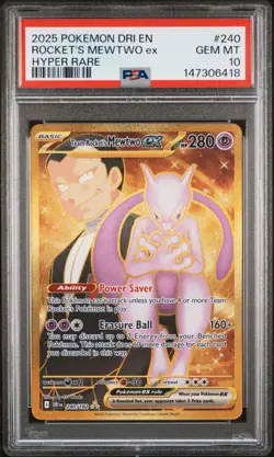 2025 POKEMON DRI EN-DESTINED RIVALS HYPER RARE TEAM ROCKET'S MEWTWO EX PSA 10 - Image 1