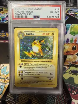 1999 POKEMON BASE SET SHADOWLESS #14 RAICHU-HOLO PSA 6 - Image 1