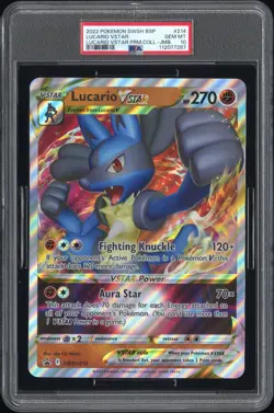 2022 POKEMON SWSH BLACK STAR PROMO #214 LUCARIO VSTAR PSA 10 - Image 1