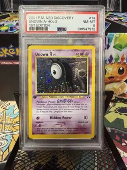 2001 POKEMON NEO DISCOVERY 1ST ED #14 UNOWN A-HOLO PSA 8 - Image 1