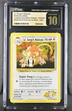 Lt. Surge's Raticate *CGC PRISTINE 10* Holo *Classic Collection* #16 * Pokemon - Image 1