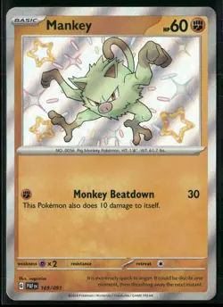 ✰ MANKEY 169/091 SHINY RARE PALDEAN FATES POKEMON ✰ LP - Image 2