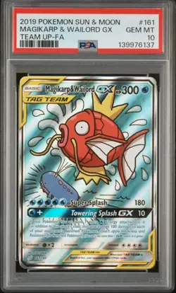 2019 POKEMON SUN & MOON TEAM UP #161 FULL ART/MAGIKARP & WAILORD GX PSA 10 - Image 1