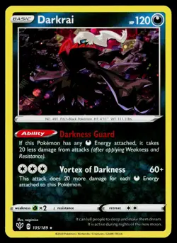 Darkrai 105/189 Cosmo Holo Holo Rare Darkness Ablaze Pokemon Near Mint - Image 1