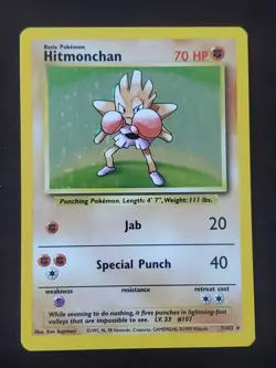 Pokemon Hitmonchan 7/102 Base Set Unlimited Holo Rare - Image 1
